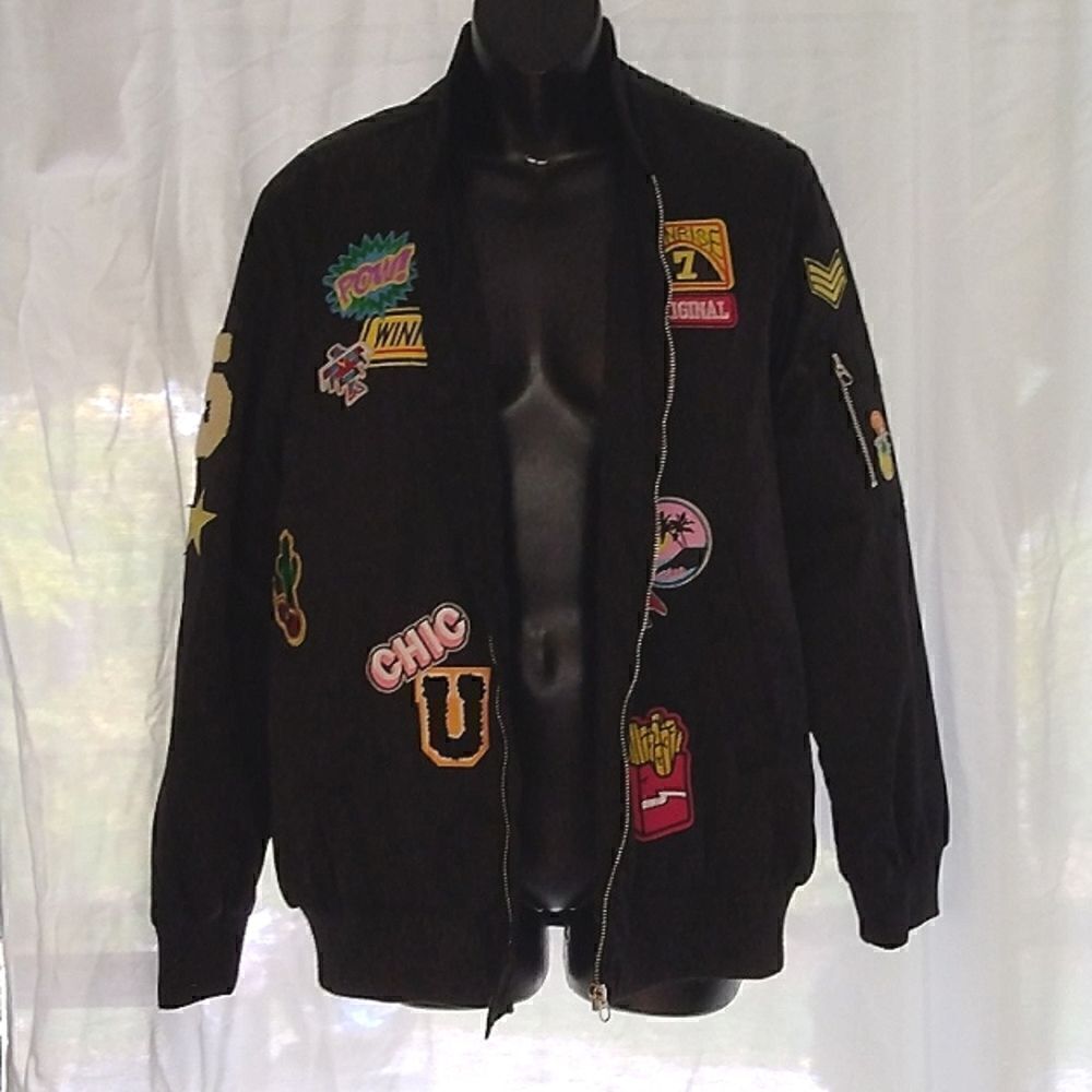 Varsity Jacket Black Satin Patches size small - Picture 9 of 14
